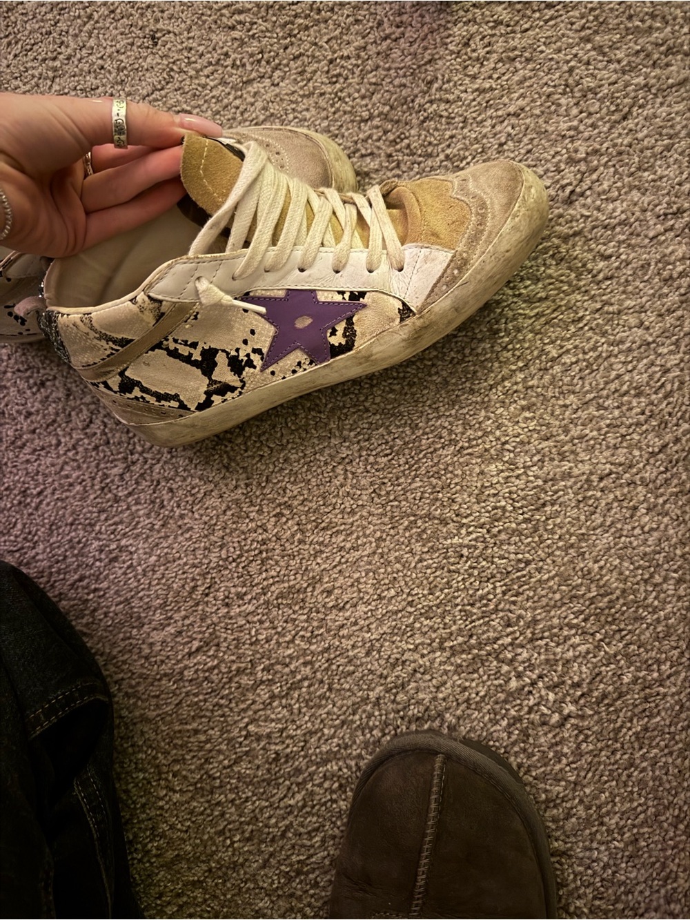 GOLDEN GOOSE!! Style Lace-Up Sneakers with Purple Star - Picture 3 of 7